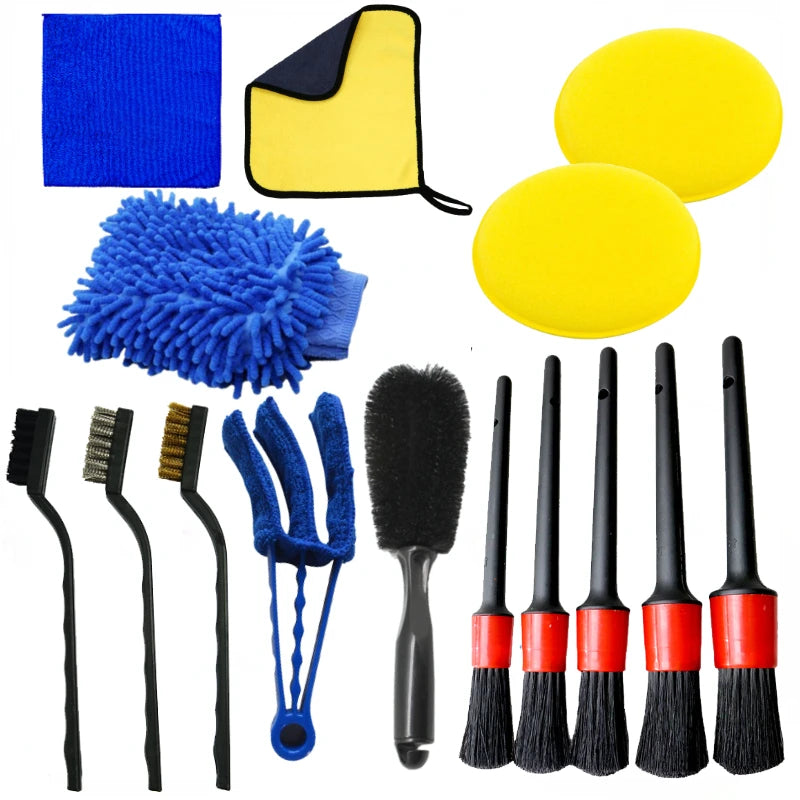 Juego de cepillos para detallado de automóviles. El kit de limpieza definitivo para el mantenimiento de las rejillas de ventilación. Cepillo para el desatasco de las salidas de aire del automóvil.