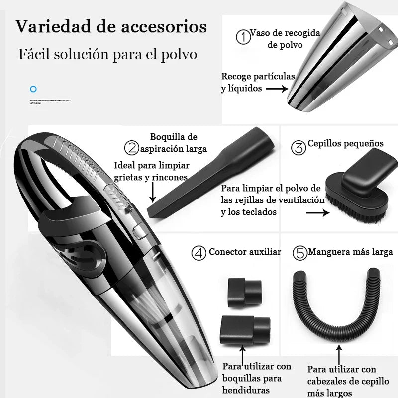 Aspiradora de mano inalámbrica, potente succión ciclónica, aspiradora portátil recargable para la limpieza del interior del coche y del hogar, incluyendo el pelo de mascotas.