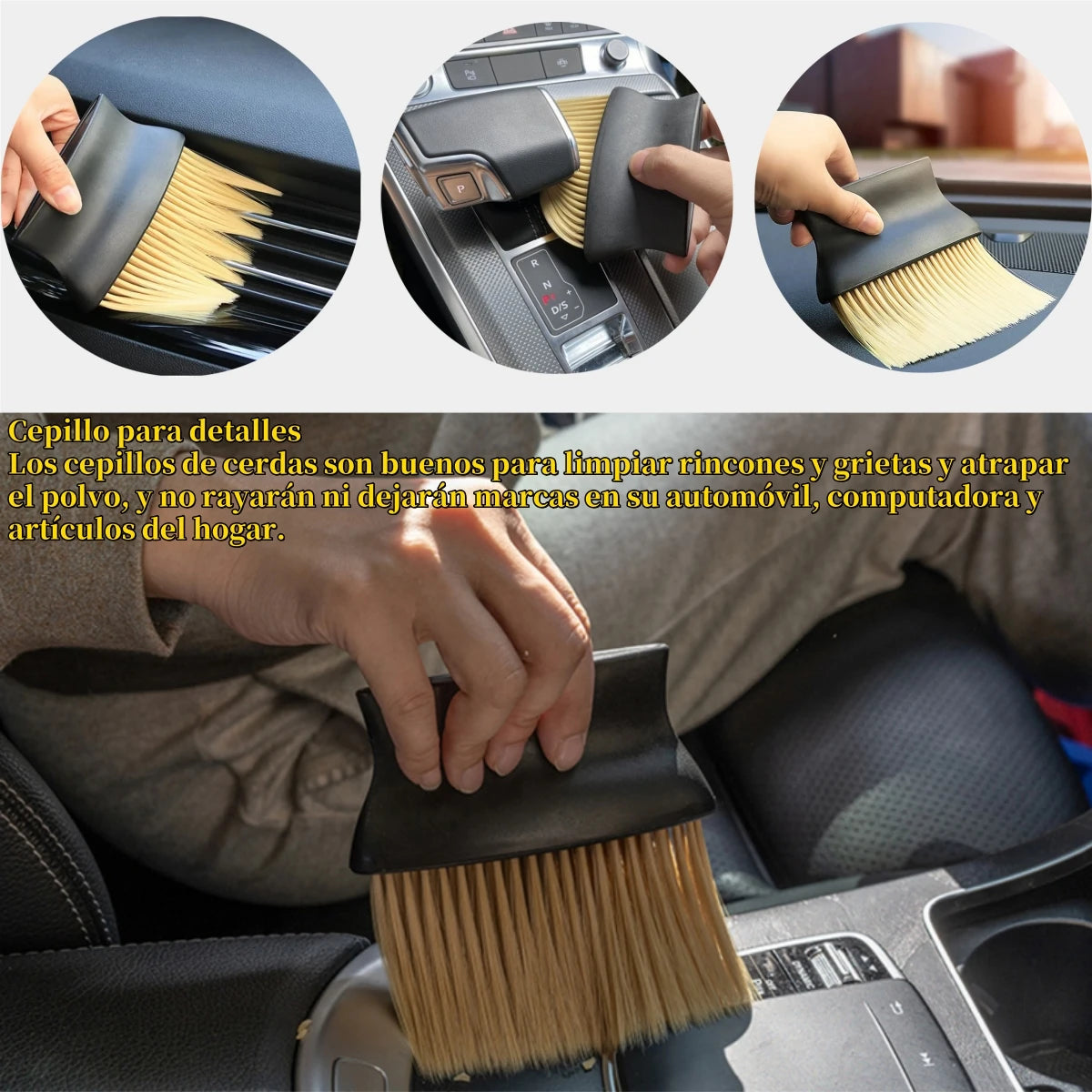 Cepillo para el polvo del interior del automóvil, cepillos de limpieza para automóviles, cepillo de detalles, herramienta para quitar el polvo del tablero del automóvil y las rejillas de ventilación del aire acondicionado.