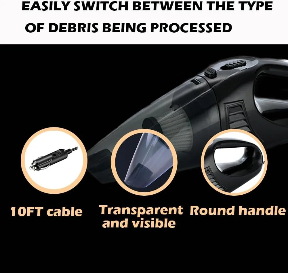 Aspiradora portátil de mano de alta potencia de 12 V con diseño con cable: elimina polvo, restos de comida, arena y pelo de perro. Perfecta para coches.