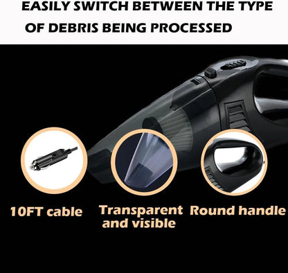 Aspiradora portátil de mano de alta potencia de 12 V con diseño con cable: elimina polvo, restos de comida, arena y pelo de perro. Perfecta para coches.